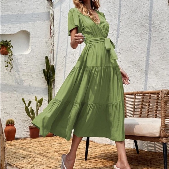 Boho surplice belted A line dress - Picture 6 of 15
